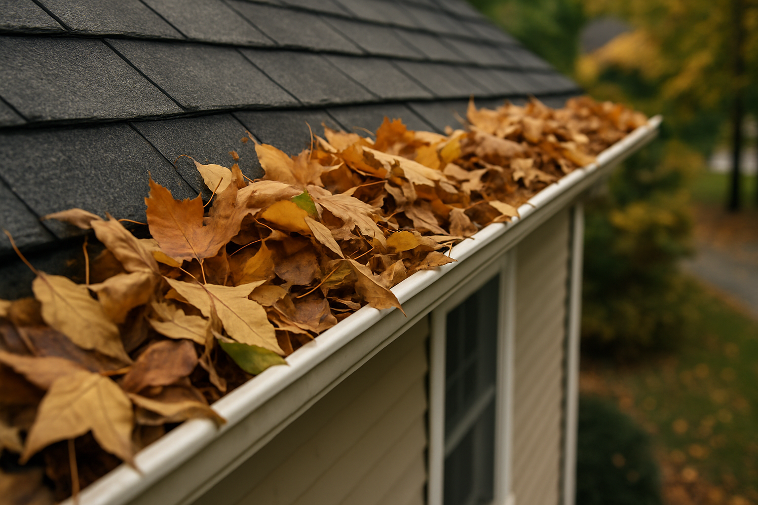 Clogged gutters with leaves before gutter guard installation